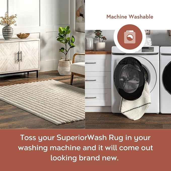 nuLOOM Kai Beige Striped Washable Runner Rug - Image 3