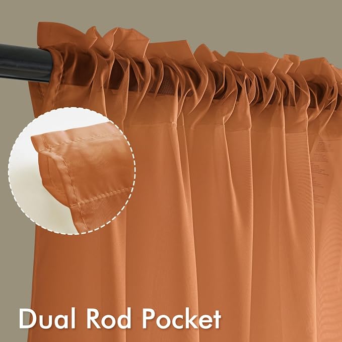 MIULEE Fall Orange Sheer Curtains 90 Inches Long 4 Panels 42 x 90 Inches | - Image 3