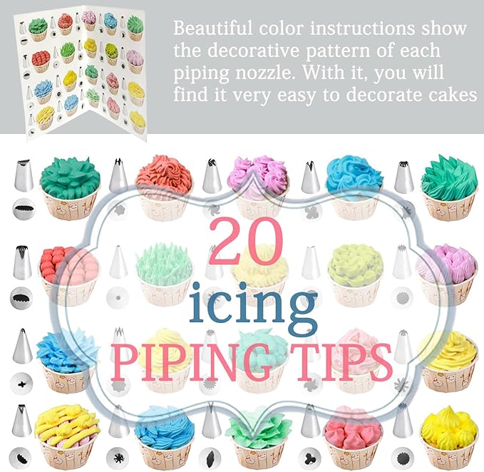 Reusable Piping Bags and Tips Set - Silicone Pastry Bags 3X (12’’+14’’+16’’) with Icing & Frosting Tips for Cake Decorating, Cupcakes, Cookies, Deviled Eggs, and Baking Accessories, Baking Tools Kit