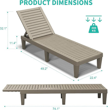 Outdoor Chaise Lounge Chairs Set of 4, 5-Position Adjustable Tanning Lounge - Image 2