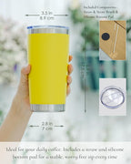 Travel Coffee Tumbler 20oz, 1 Pack Leakproof Travel Coffee Mug with Lid and Straw, Stainless Steel Double Wall Vacuum Insulated Tumbler for Hot/Iced Drinks (Textured Matte, Yellow)