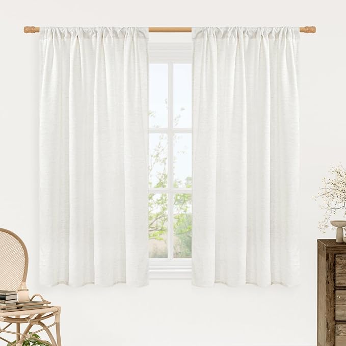 54 Inch Length Ivory White Linen Curtains by LAMIT