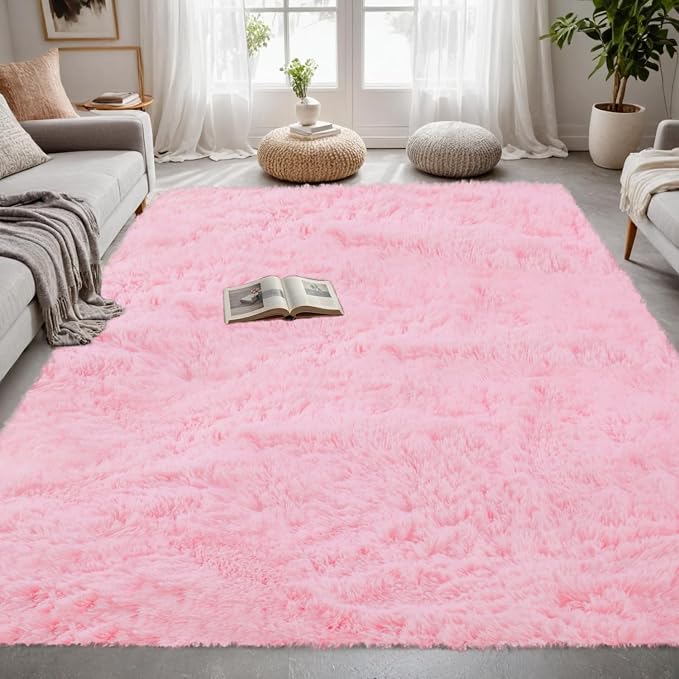 4x6 Fluffy Shag Area Rugs for Living Room Bedroom: Soft Carpet Light Pink | - Image 2