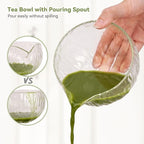 10-Pcs Matcha Kit Set, Whisk and Bowl with Spout & Measuring Spoon, Japanese Matcha Tea Making Tools, Transparent Textured Glass