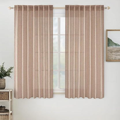 MIULEE Natural Beige Linen Curtains 52x63 Inch Long by MIULEE