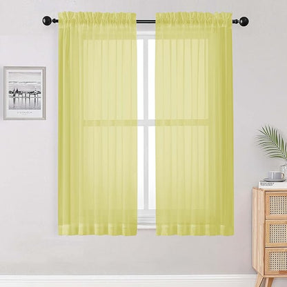 Sheer Lemon Curtains for Bedroom Living Room 63 Inch Length 2 Panels Set by OWENIE