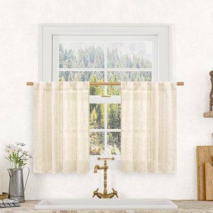 Short Window Linen Curtains 36 Inch Length 2 Panels, 34x36 Inch | Beige by LAMIT