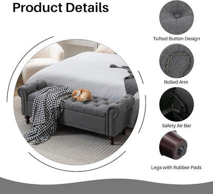 SOFTHION 58.1" Storage Bench Upholstered Linen End of Bedroom Bed Bench Ottoman - Image 4