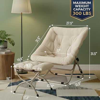 Tiita Folded Chair with Ottoman, Soft Faux Fur Oversized Folding Accent Chair - Image 3