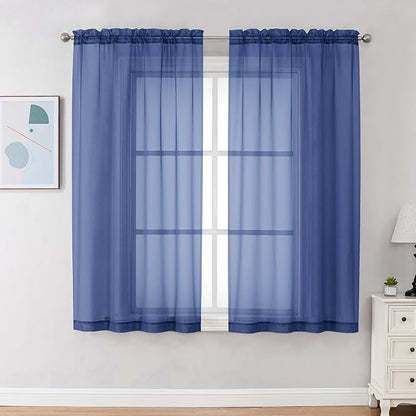 Chyhomenyc Sheer Curtains 63 Inch Length 2 Panels, Royal Blue | Light Filtering by Chyhomenyc