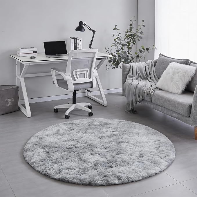Amdrebio Tie-Dyed Light Grey Large Round Rug 8Ft - Image 6
