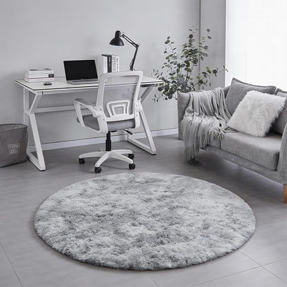 Amdrebio Tie-Dyed Light Grey Large Round Rug 8Ft - Image 6