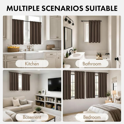 MIULEE 4-Panel Blackout Kitchen Window Curtain 40" Wx45 L Chocolate Brown | - Image 5