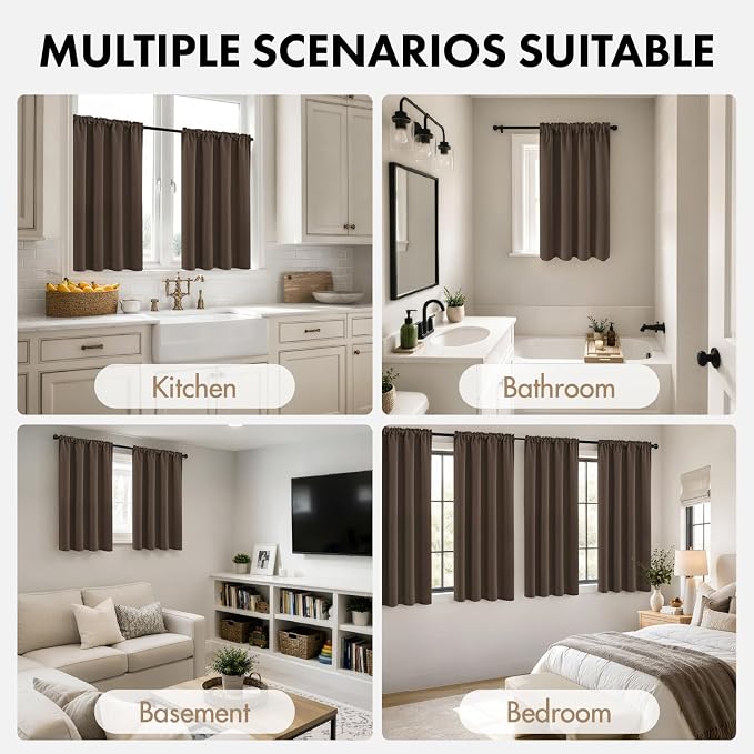 MIULEE 4 Panel Set Short Bedroom Curtains 54 Inch Long Chocolate Brown | - Image 5