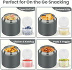 2-in-1 Insulated Food Jar & Snack Container - 15oz Kids Soup Thermos for Hot Food with Handle and Spoon, Leak Proof Reusable Toddler Snack Box, Perfect for School & Travel, Grey