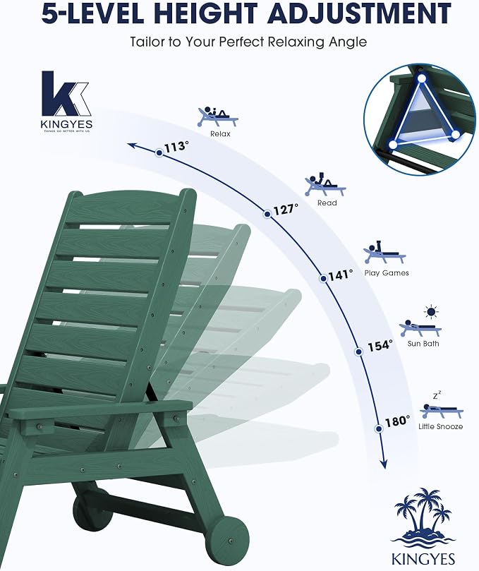 KINGYES HDPE Lounge Chair Outdoor Set of 4, Patio Chaise Lounge Recliner - Image 3