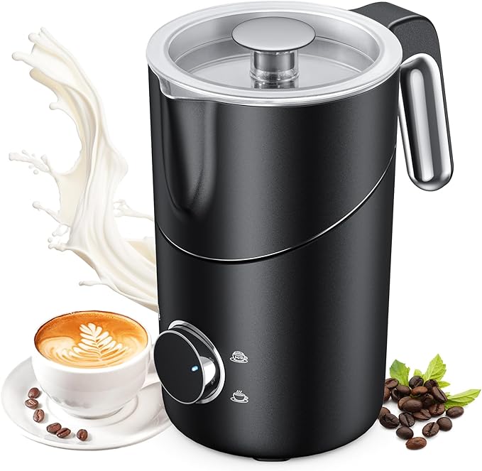 Milk Frother and Steamer, 8-in-1 Rechargeable Electric Milk Frother for Coffee, 13.5oz/400mL Large Capacity Automatic Warm and Cold Foam Maker, Hot Chocolate Maker Coffee Frother, Black
