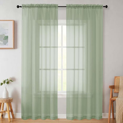 Sage Green Sheer Curtains for Bedroom Living Room 90 Inches Long 2 Panels Set by WelvetBLK
