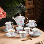 ACMLIFE Tea Set for Adults- Fine China Tea Set for 6, 21-Piece Vintage Coffee Set English Porcelain Tea Pot Sets for Adult Tea Party for Women Gift (Tulip Blue, Extra Large 21)