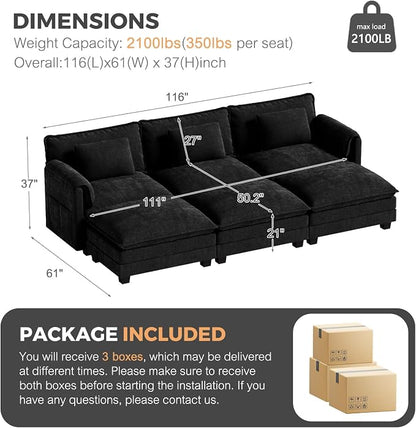 ELUCHANG 116" Luxury Modular Sectional Sofa, Comfy Deep Seat Cloud Couch - Image 2