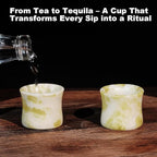 Handcrafted Natural Jade Shot Glasses – Set of 2 | 1.3 oz Whiskey, Espresso & Tequila Cups in Unique Bamboo Joint Shape, Oriental Inspired Luxury Gift for Men & Whiskey Lovers