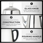 Mixpresso 10 Cup Percolator Coffee Pot Electric, Stainless Steel Coffee Percolator Electric With Keep Warm Function, Classic Perculator Pot With Removable Basket for Home or Office