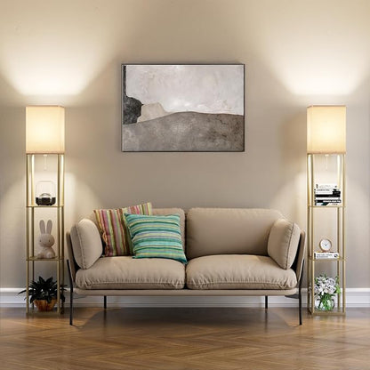 Floor Lamp with Shelves for Living Room Natural Wood, Shelf Floor Lamp with 3 - Image 9
