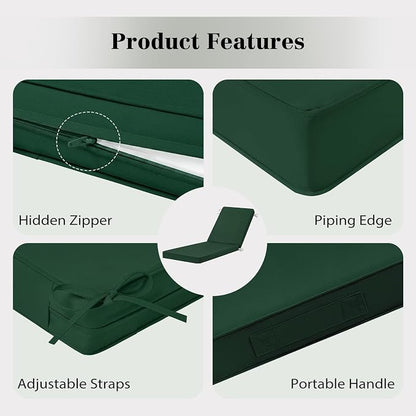 Chaise Lounge Cushions Outdoor, 4 Adjustable Ties Lounge Chair Cushions - Image 3