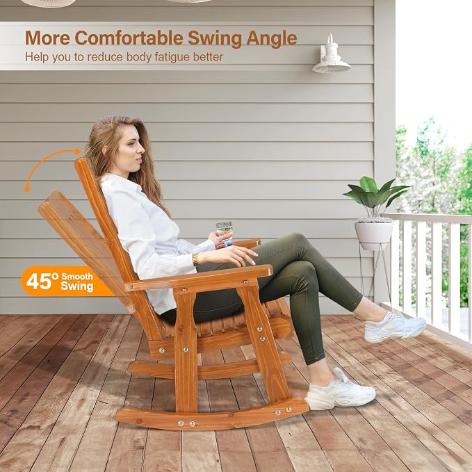 VINGLI Outdoor Rocking Chair, Heavy Duty 600 LBS Wooden Rocking Bench - Image 3