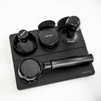 Normcore Tamping Station - Black Oak Wood Espresso Tamping Mat - Wooden Tamping Mat for 51/54/58mm Portafilter, Tamper, Distributor, Puck Screen and Portafilter - Natural Black Stained Oak Wood