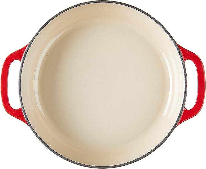 Lodge 3.6 Quart Enameled Cast Iron Covered Casserole with Lid – Dual Handles – Oven Safe up to 500° F or on Stovetop - Use to Marinate, Cook, Bake, Refrigerate and Serve – Solid Red