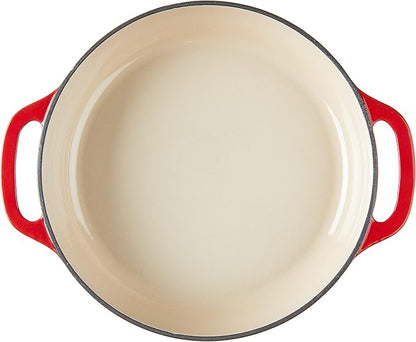 Lodge 3.6 Quart Enameled Cast Iron Covered Casserole with Lid – Dual Handles – Oven Safe up to 500° F or on Stovetop - Use to Marinate, Cook, Bake, Refrigerate and Serve – Solid Red