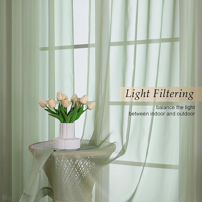 Extra Long Sage Green Sheer Curtains - Image 2