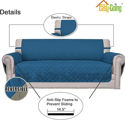Easy-Going Reversible Couch Cover, Small Chair, Peacockblue/Beige | Machine - Image 3