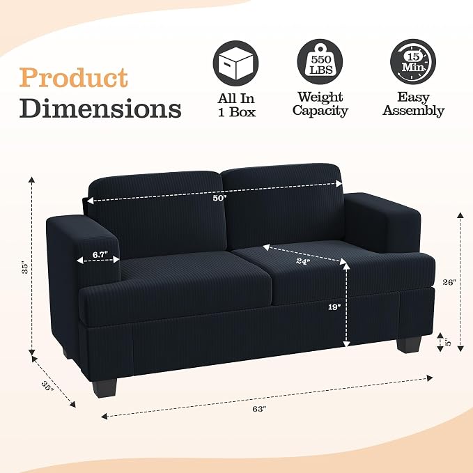 Apicizon Modern Loveseat & 3-Seater Sofa Set of 3, Corduroy Couch 3 Piece Sofa - Image 3