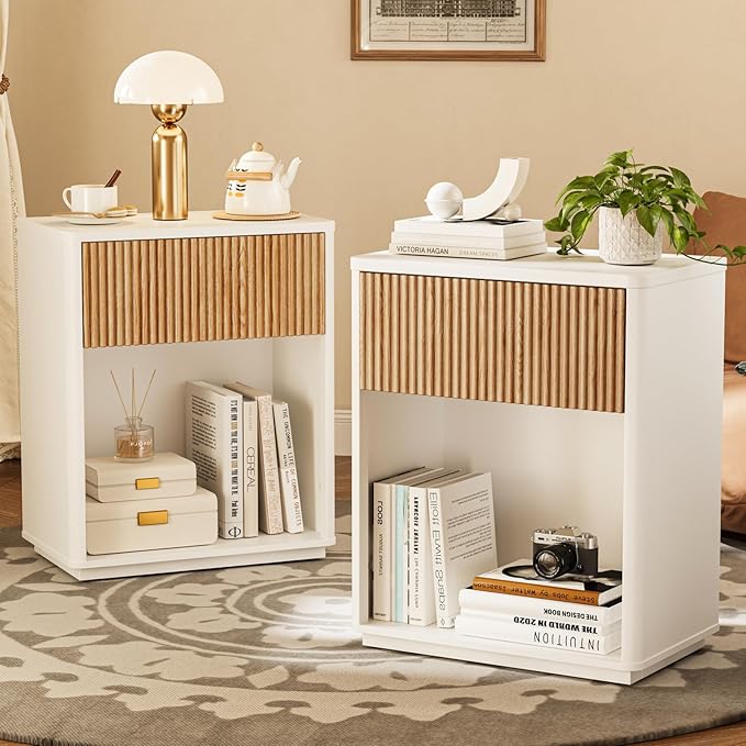 Modern Fluted Nightstand Set of 2 by Unknown