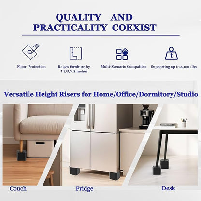 Bed Risers Heavy Duty, Adjustable Furniture Riser Blocks Lift 1.5, 4.3 inches - Image 4