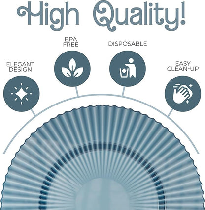 Exquisite 40 Piece Plastic Disposable Plates Set For 20 Guests I 20 X 9 Inch & 20 X 11 Inch Disposable Plastic Plates | Color: Blue | Great for Weddings Parties And Formal Occasions