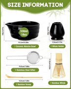 Matcha Whisk Set - 5PCS Matcha Set Includes 17OZ Chawan with Spout, Bamboo Chasen Whisk with Ceramic Holder, Wooden Scoop and Stainless Sifter, Matcha Kit for Ceremony, Gift for Matcha Lovers