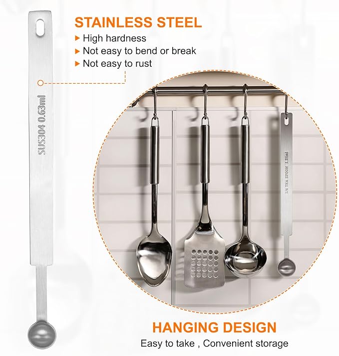 HARFINGTON Single Measuring Spoon 1/8tsp (0.63ml) Teaspoon/Tablespoon 304 Stainless Steel Single Tiny Square Bowl Measuring Spoon Long Handle Measure Scoop