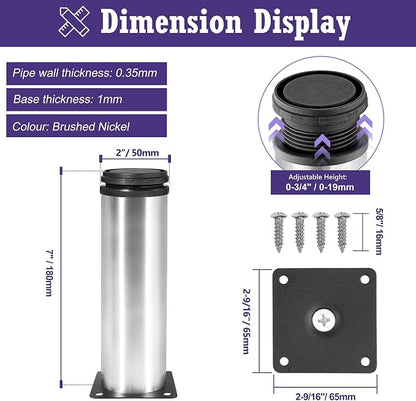 7 Inch Metal Furniture Legs Stainless Steel Adjustable Legs Silver Metal Legs - Image 5