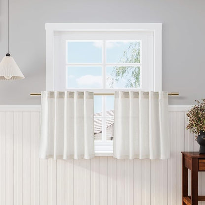 Cream Linen Cafe Curtains 24 Inch Length 2 Panels Light Filtering Semi Sheer by Nanspring
