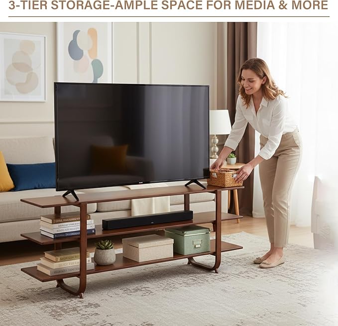 Tiita Wooden TV Stand for 65 Inch TV, Modern Media Console Table - Image 2