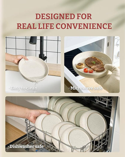 famiware Milkyway 33 oz Bowl Set, Pasta Bowls Set of 4, Salad Bowls, Double Reactive Glaze, Sturdy & Stackable, Ideal for Housewarming, Festivals, Creamy White with Speckles