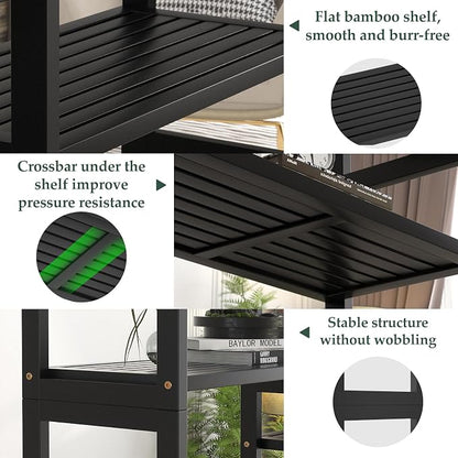 Homykic Double Wide Bamboo Bookshelf Black, 6-Tier Large Open Bookcase - Image 8