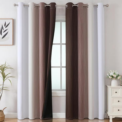 Brown and Greyish White Blackout Curtains 52Wx90L 2 Panels | Ombre Curtains - Image 2