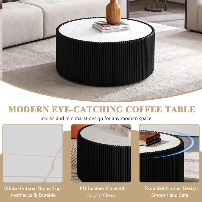 Round Marble Coffee Table Set of 2, 2 Piece White Coffee Table and End Table Set - Image 5