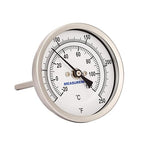 MEASUREMAN Fully Stainless Steel Pot, Kettle, Brewing Bimetal Thermometer, 3" Dial, 4" Stem, 0-250 deg F/-20-120 deg C, -1% Accuracy, Adjustable, 1/2" NPT Back Mount