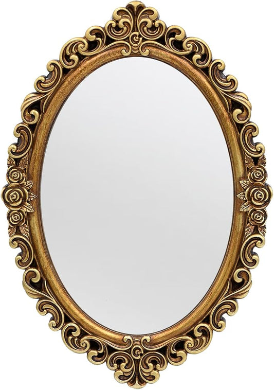 OIGUMR Small Oval Wall Mirror Resin Frame Size：15 x 10.7 inch.Vintage Hanging by OIGUMR