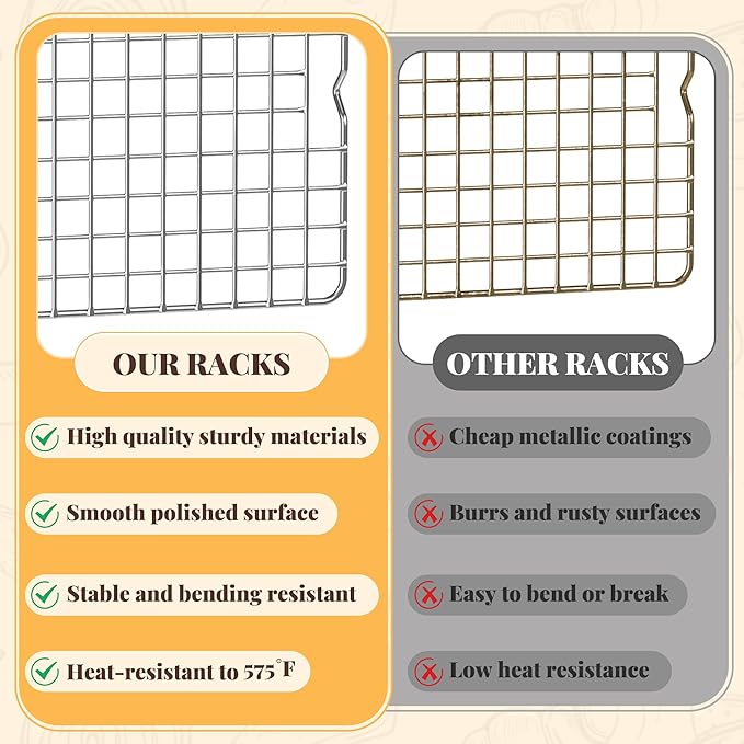 Cooling Racks for Cooking and Baking - 2 PCS 10" x 16" Grid Wire Baking Rack for Oven Cooking, Baking, Grilling, Roasting -Dishwasher Safe Bacon Rack- Fits Half Sheet Cookie Pan